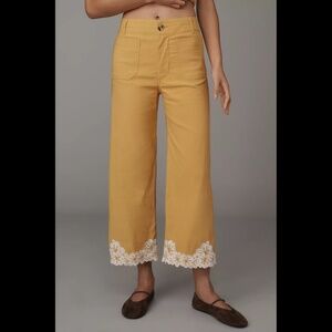 Anthropologie The Colette Embroidered Crop Wide-Leg Pants by Maeve